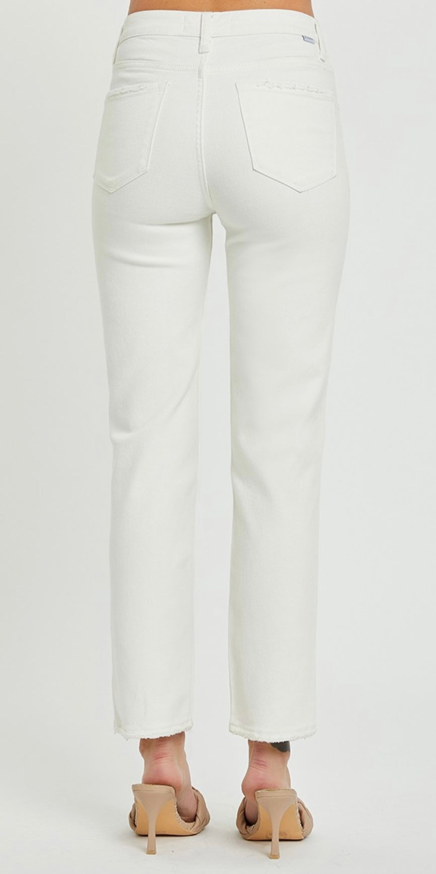Risen Mid Rise Button Down White Denim