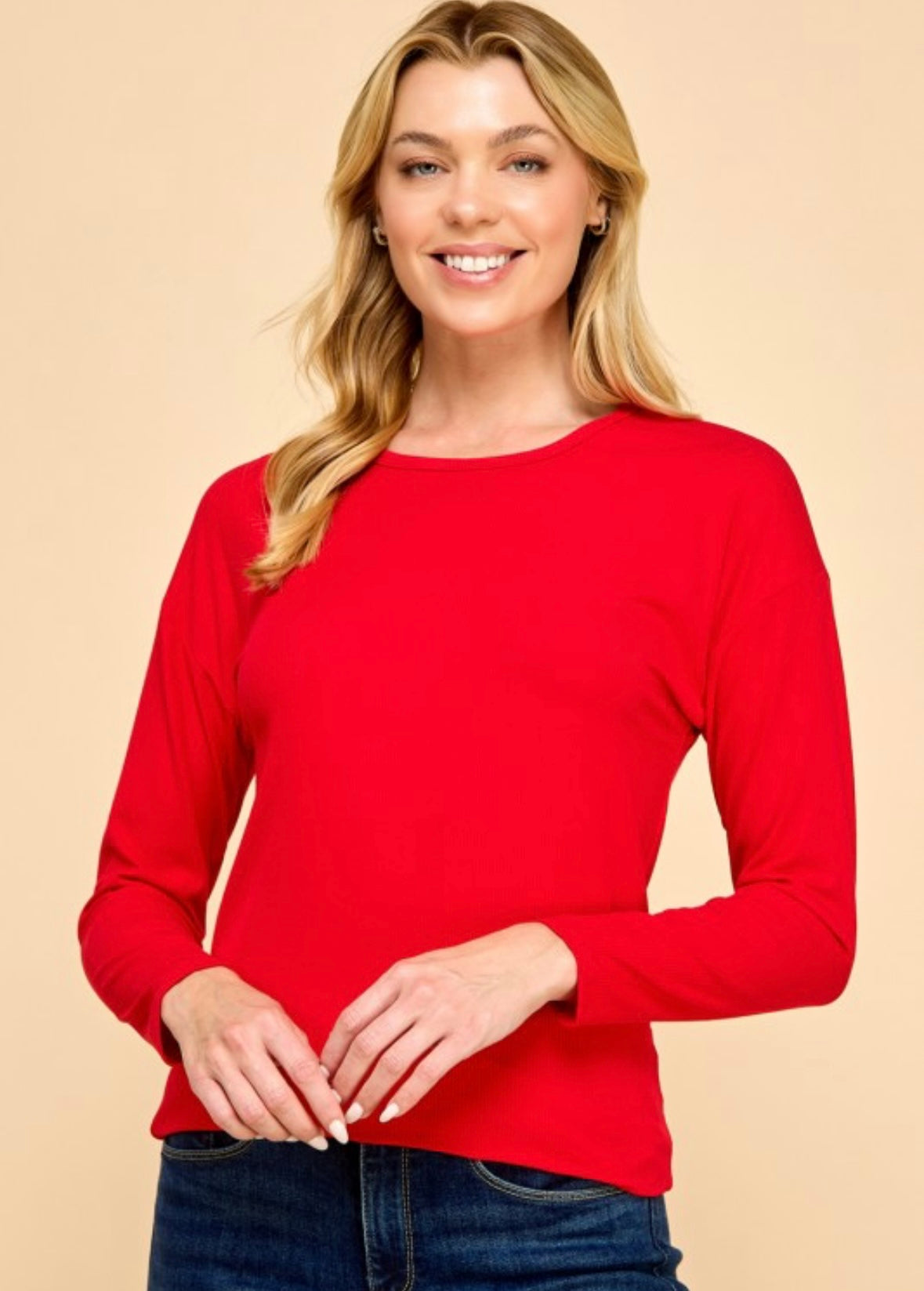 SALE - Red Ribbed Round Neck
