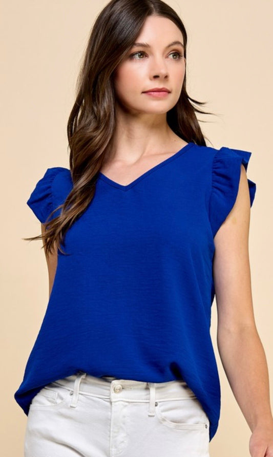 V-Neck Top Ruffle Sleeve