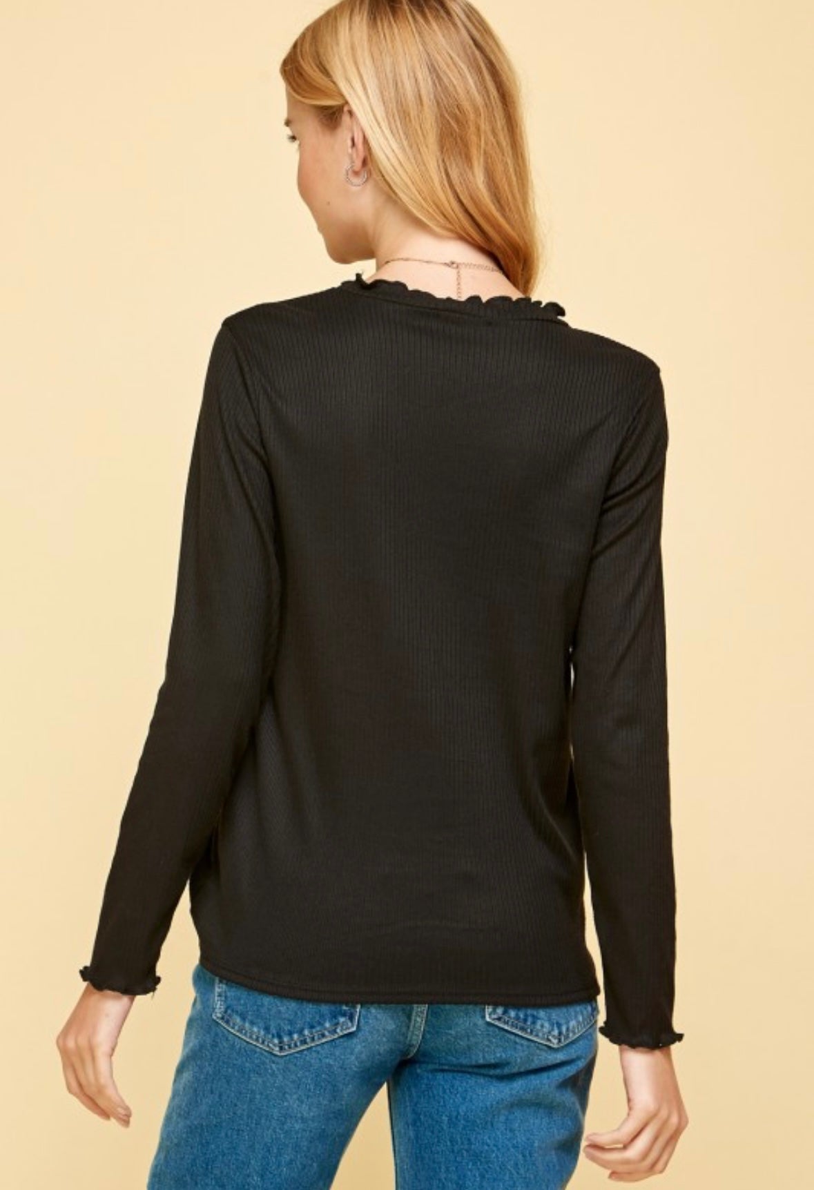 Black Ribbed Mock Neck