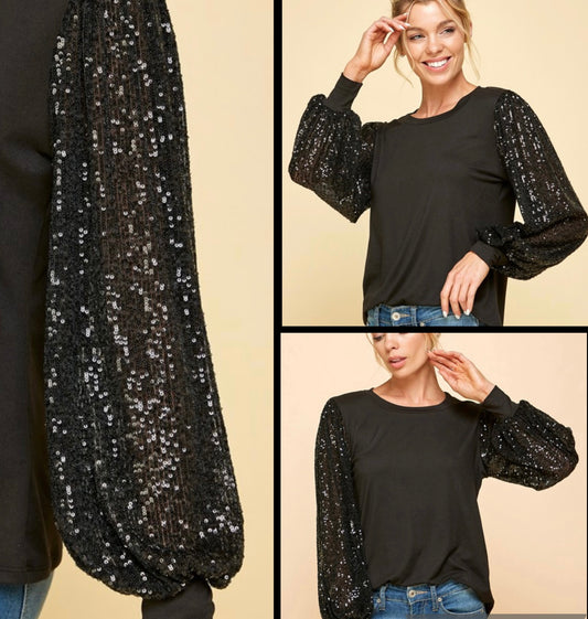 Black Top Sequin Sleeves