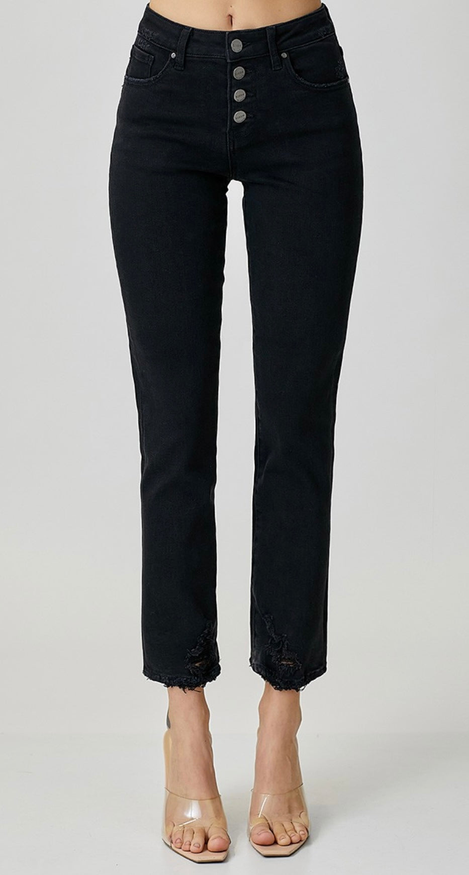 Risen Button Fly Straight Black Denim